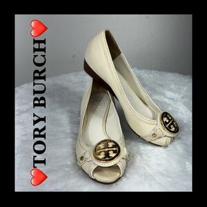 Tory Burch Cream Flats with Gold Accents